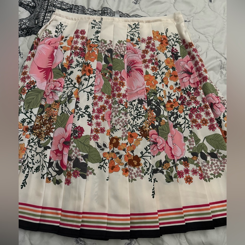 Old Navy White and Pink A-Line Midi Skirt